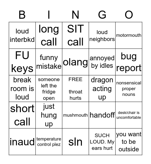 SAFE Bingo Card