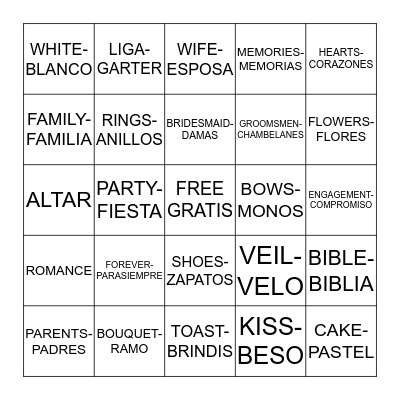 BRENDA'S BRIDAL SHOWER 8-10-13 Bingo Card