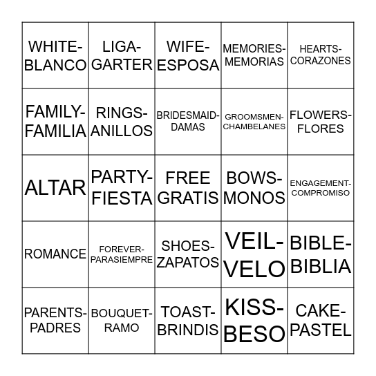 BRENDA'S BRIDAL SHOWER 8-10-13 Bingo Card