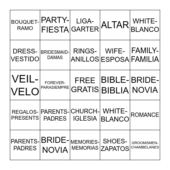 BRENDA'S BRIDAL SHOWER 8-10-13 Bingo Card