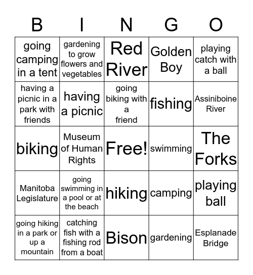 What do you like to do for fun? Bingo Card