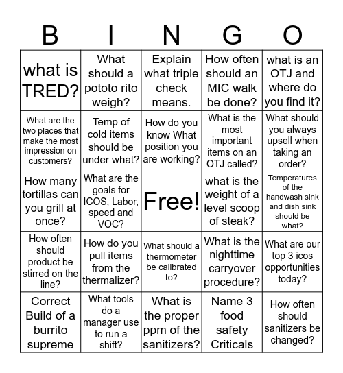 MTM BINGO Card