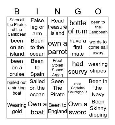 Pirate Bingo Card