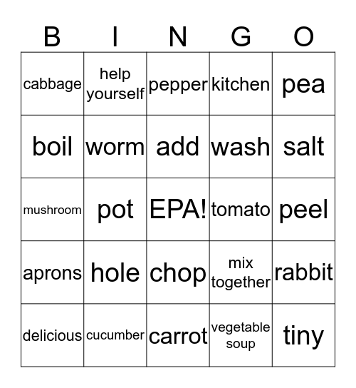 Vegetable Bingo 2 Bingo Card