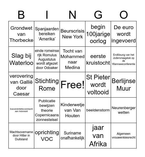 historische bingo Card