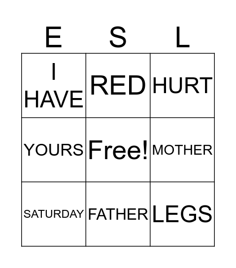 ESL Bingo Card