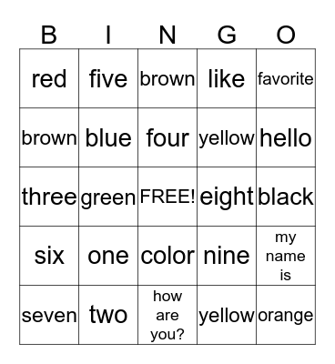 First Words 1 Bingo Card
