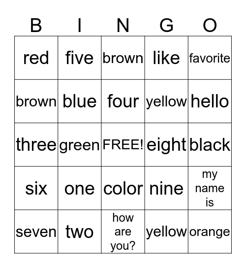 First Words 1 Bingo Card