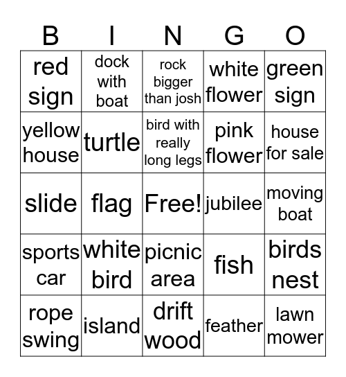 Boat Bingo Card