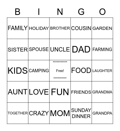 Our CraZY FaMILy  Bingo Card