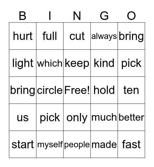 2nd Gr Sight Words 3 Bingo Card
