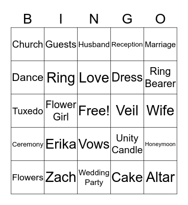 Bridal Shower Bingo Card