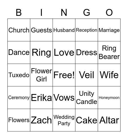 Bridal Shower Bingo Card