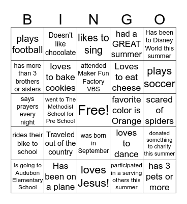 Find someone in Promiseland that has Bingo Card