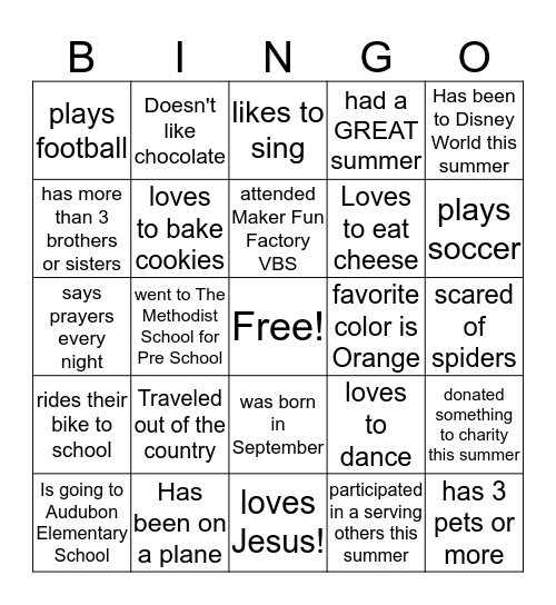 Find someone in Promiseland that has Bingo Card