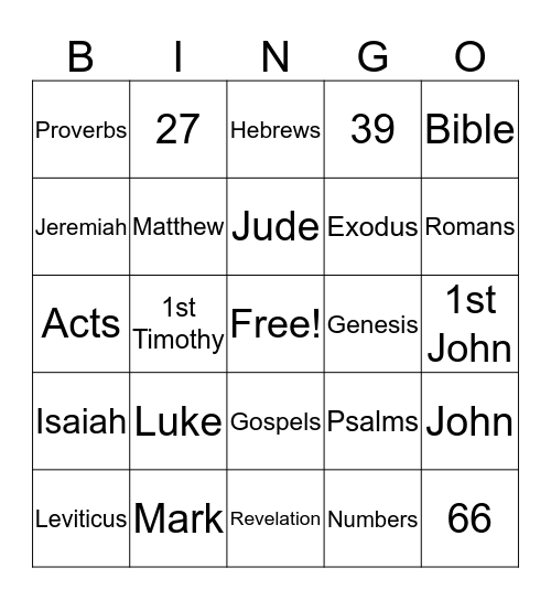 BIBLE BINGO Card