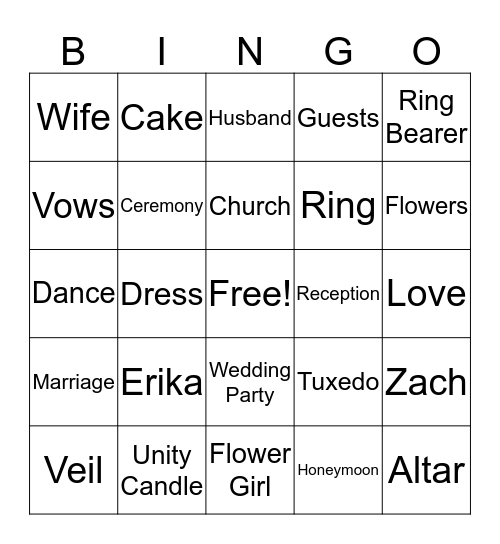 Bridal Shower Bingo Card