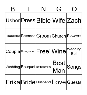 Bridal Shower Bingo Card