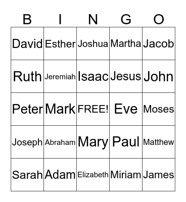 Bible Characters  Bingo Card