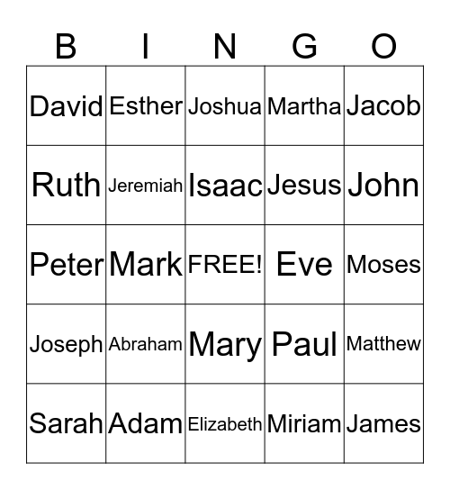 Bible Characters  Bingo Card