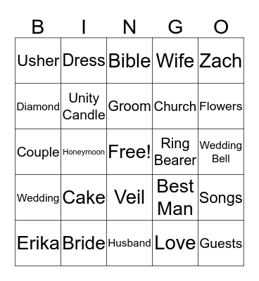 Bridal Shower Bingo Card