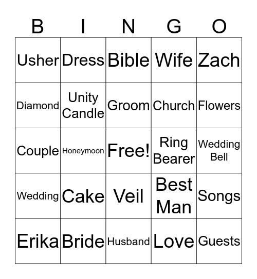 Bridal Shower Bingo Card