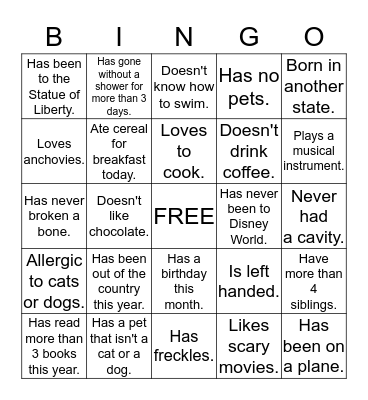 People Bingo! Bingo Card