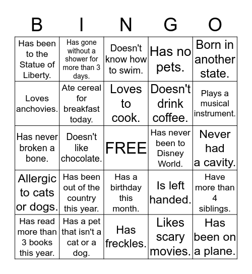 People Bingo! Bingo Card