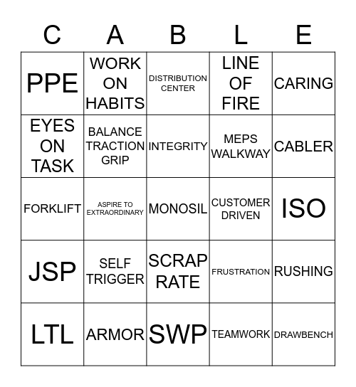 CABLE Bingo Card