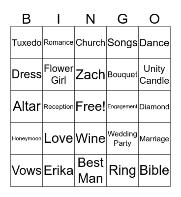 Bridal Shower Bingo Card