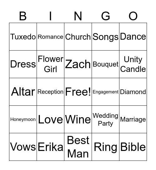 Bridal Shower Bingo Card