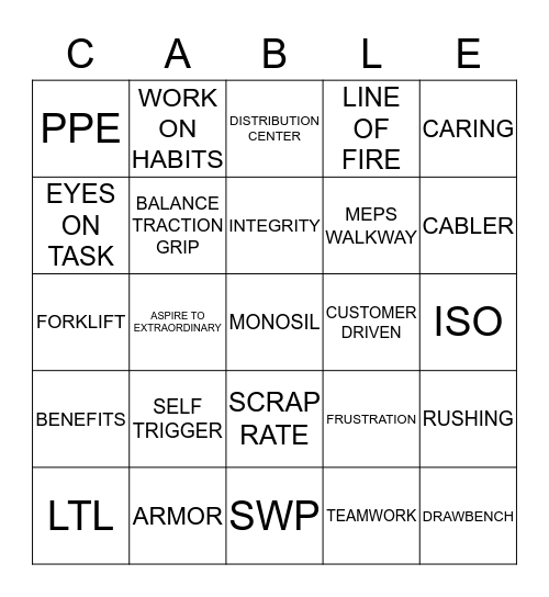 GENERAL CABLE Bingo Card