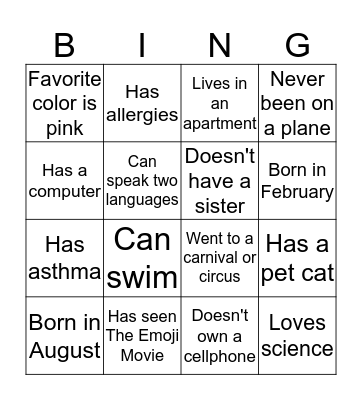 Back 2 School BINGO Card