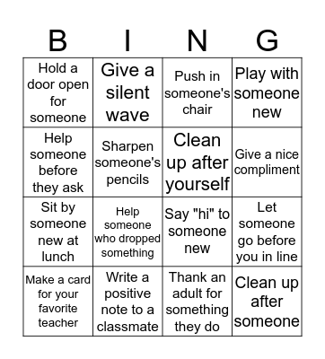 Random Acts of Kindness Board Bingo Card