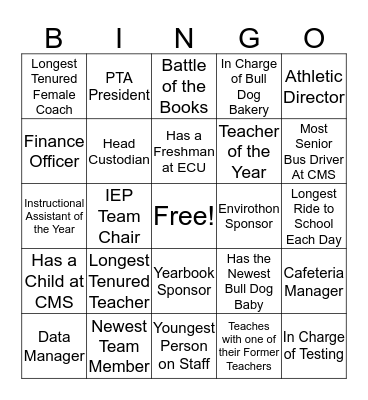 CMS Bull Dogs Bingo Card