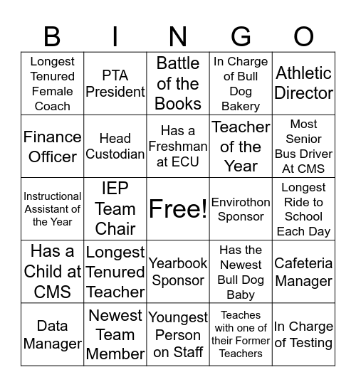 CMS Bull Dogs Bingo Card