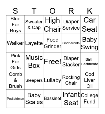 Baby Shower Bingo Card