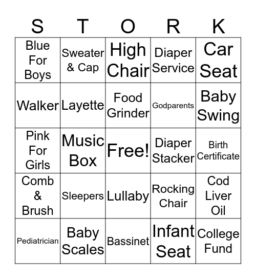 Baby Shower Bingo Card