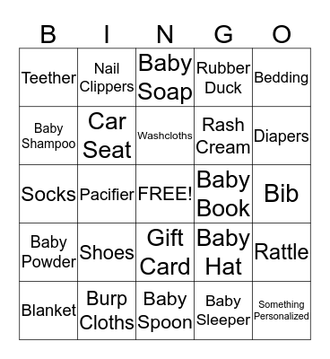 Baby Shower Bingo Card
