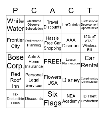 Member Benefits Bingo Card