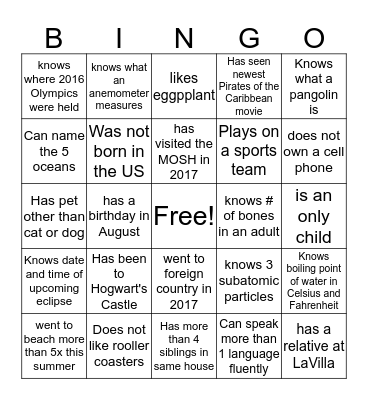 Find Someone Who Bingo Card
