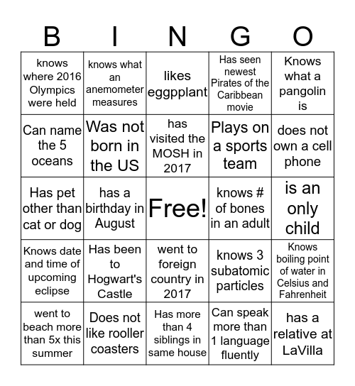 Find Someone Who Bingo Card