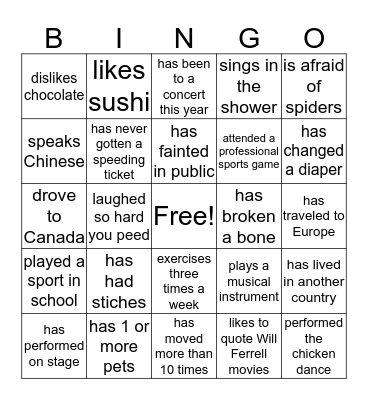 Get to know someone Bingo Card