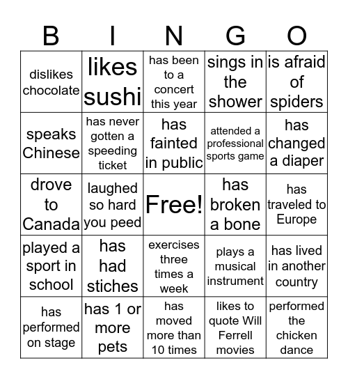 Get to know someone Bingo Card