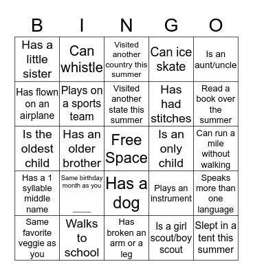 Connection Bingo Card