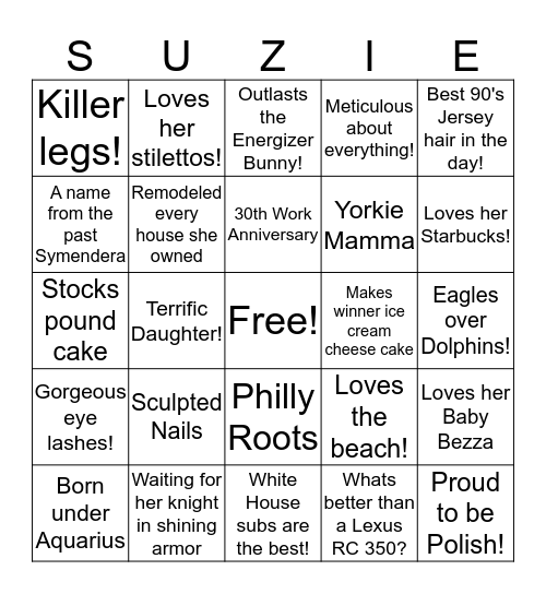 The One and Only Susan!! Bingo Card
