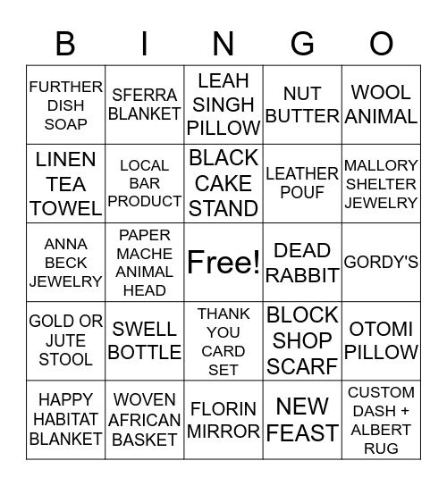 SALT & SUNDRY Bingo Card