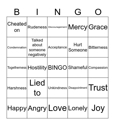 FORGIVENESS BINGO Card
