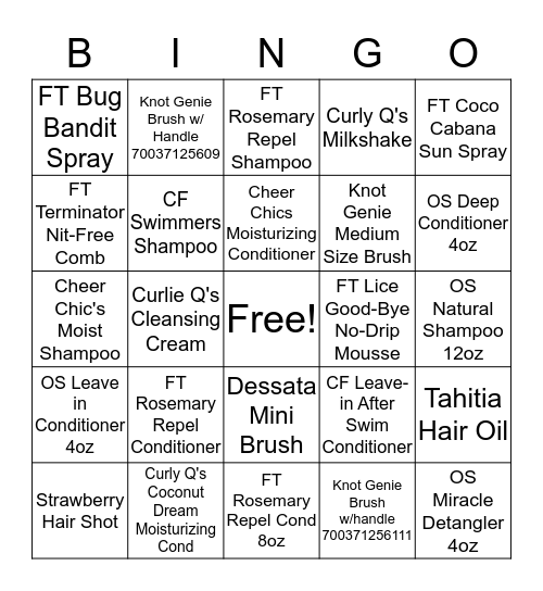 Salon Bingo Card