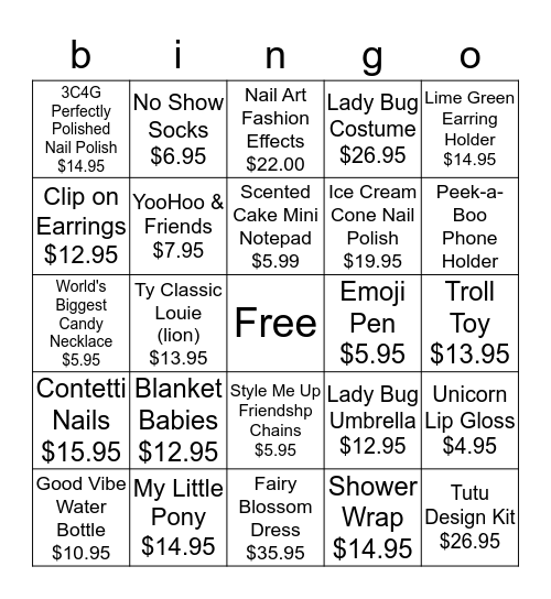 Retail Bingo Card